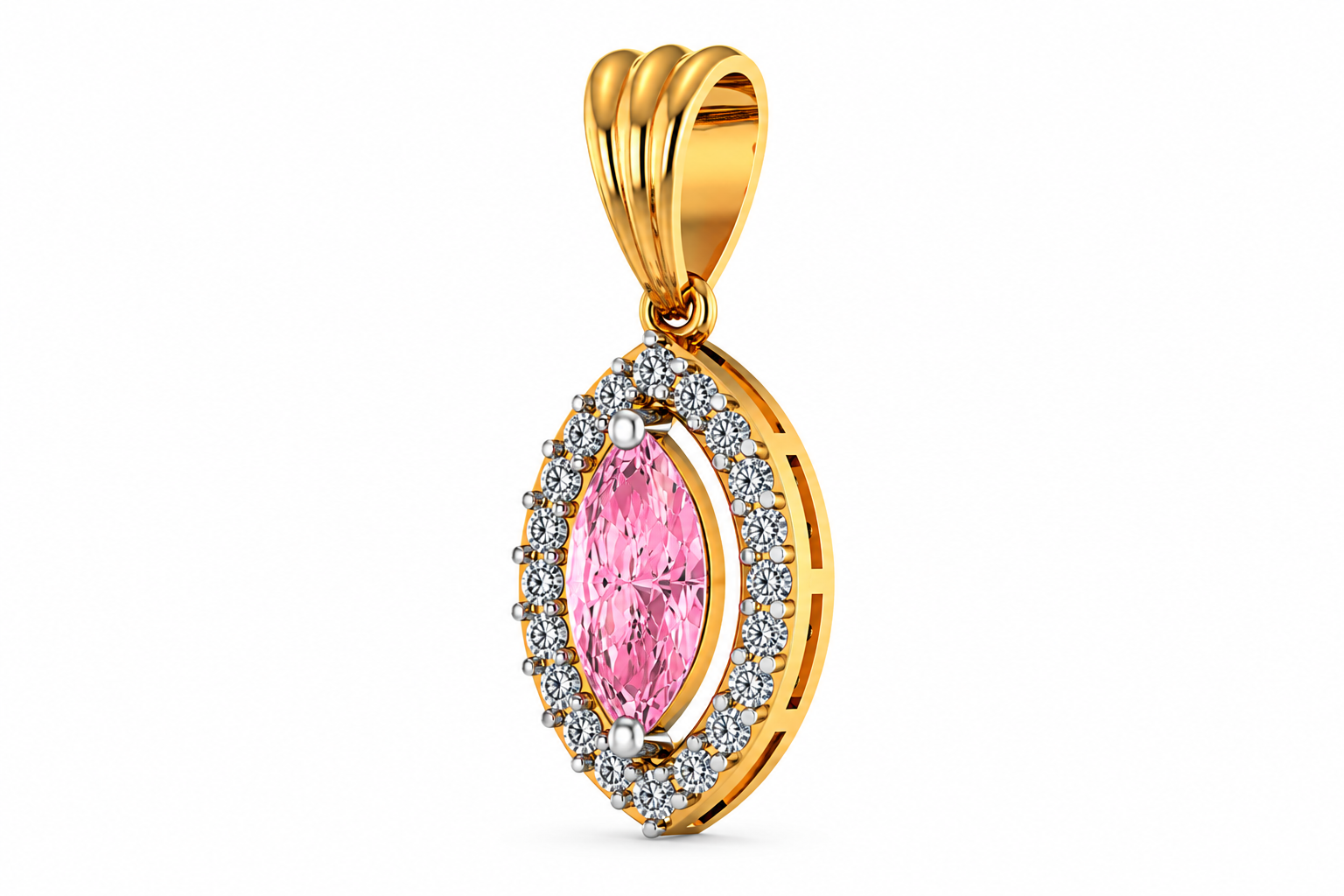 Marquise Pink Sapphire Diamond Halo Pendant