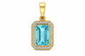 Emerald Cut Blue Topaz Diamond Halo Pendant