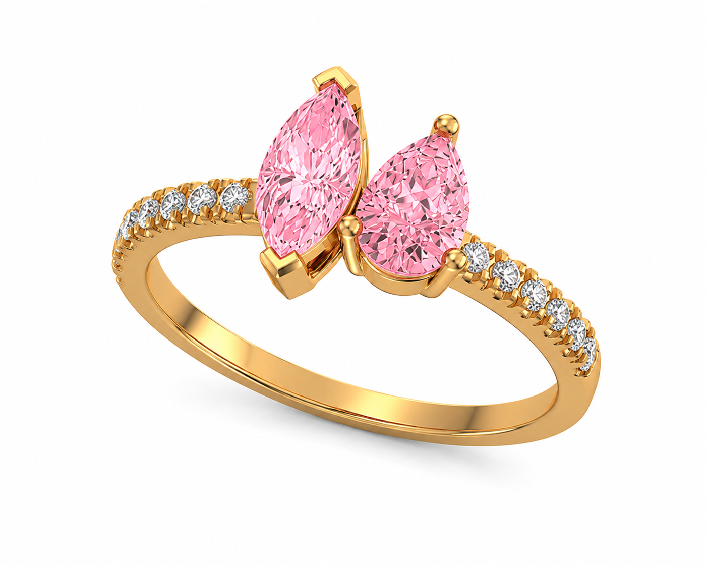 Marquise and Pear Cut Pink Diamond Toi et Moi Ring