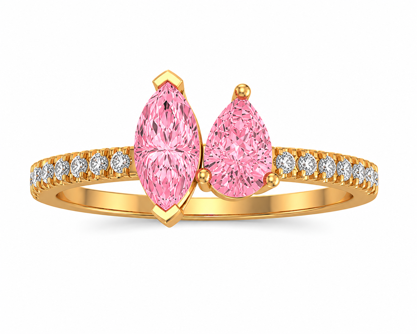 Marquise and Pear Cut Pink Diamond Toi et Moi Ring