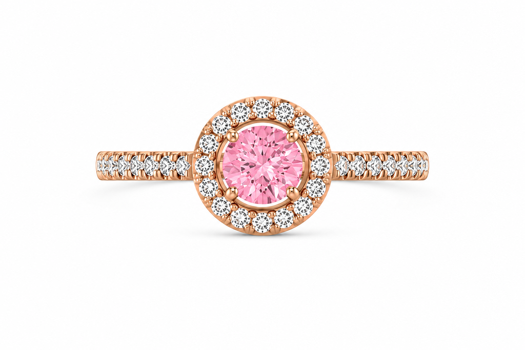 Pink Round Diamond Halo Engagement Ring