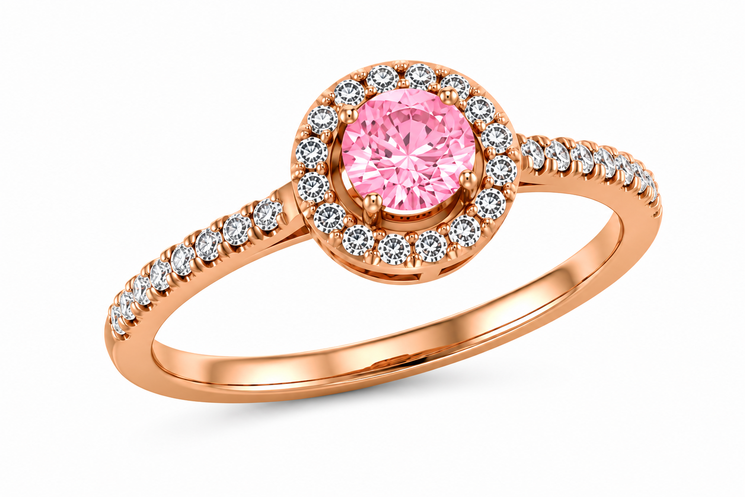 Pink Round Diamond Halo Engagement Ring