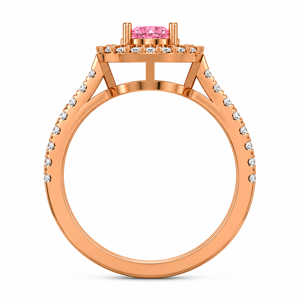 Pink Round Diamond Halo Engagement Ring