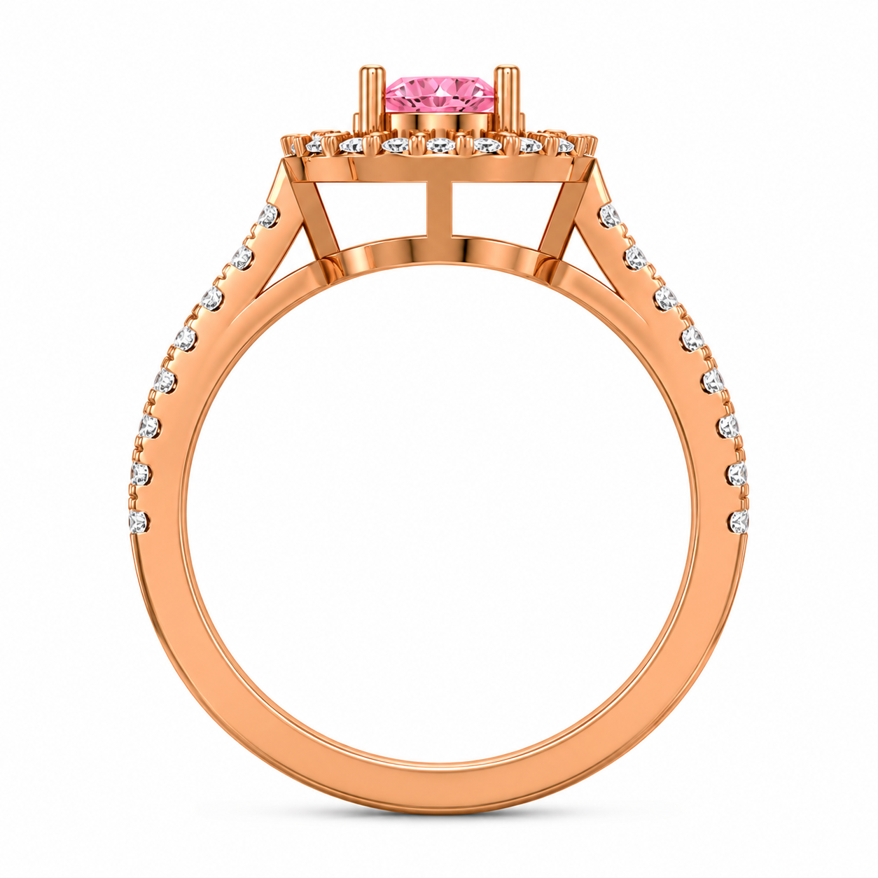 Pink Round Diamond Halo Engagement Ring