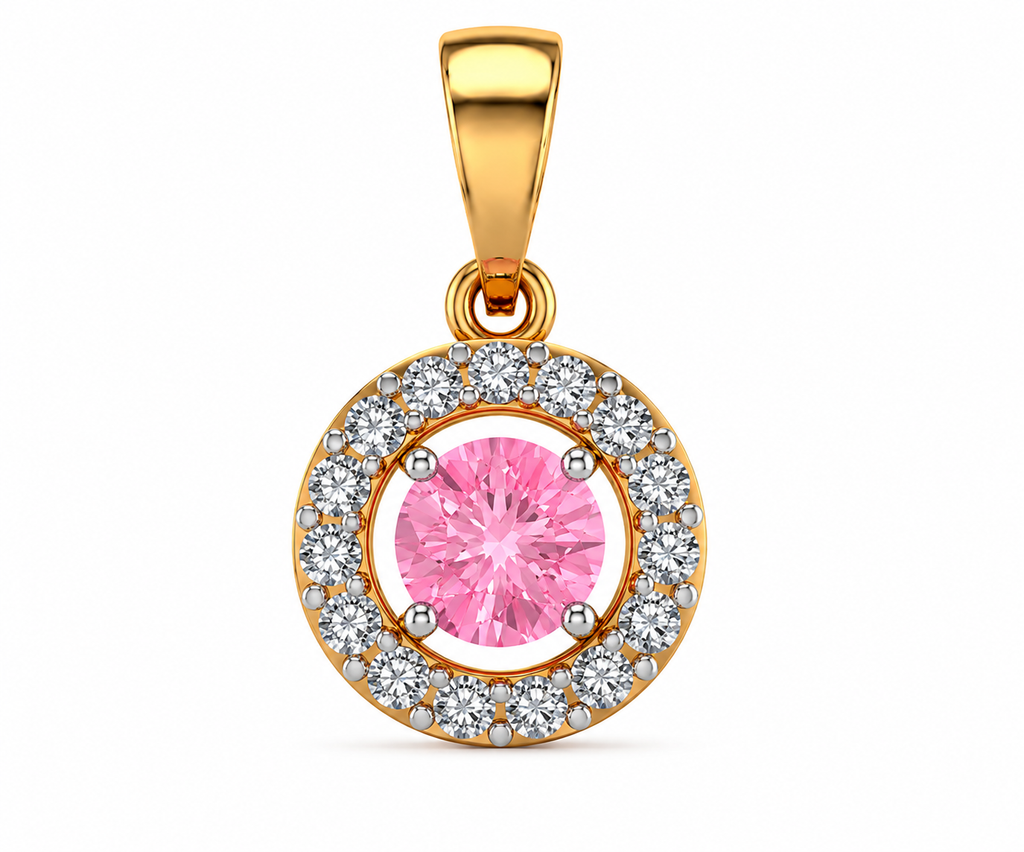 Round Pink Diamond Halo Pendant