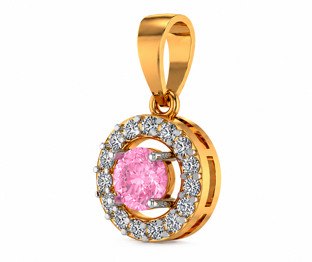 Round Pink Diamond Halo Pendant