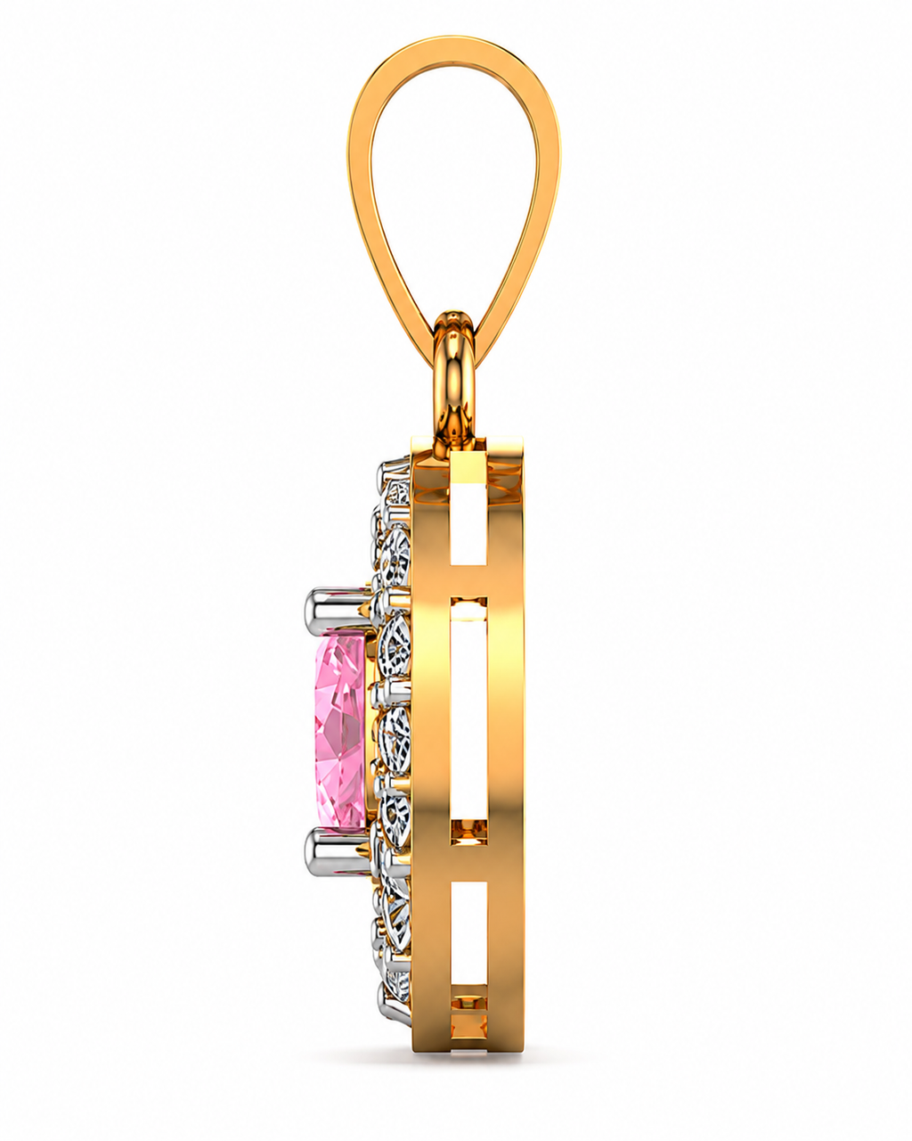 Round Pink Diamond Halo Pendant