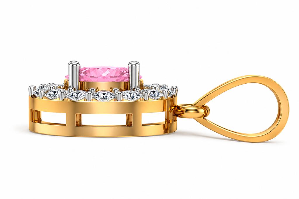 Round Pink Diamond Halo Pendant