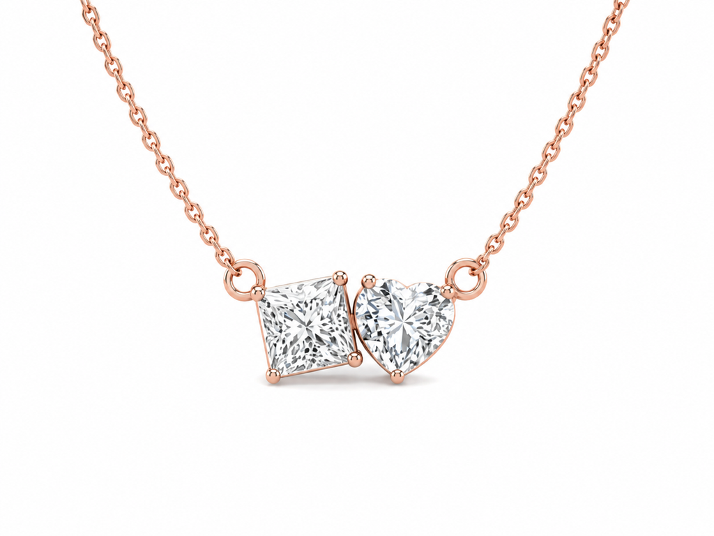 Princess & Heart Cut Diamond Two Stone Necklace