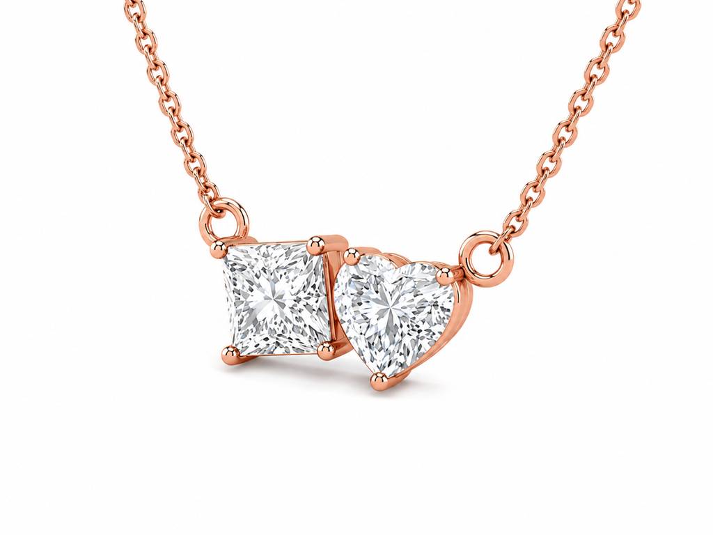 Princess & Heart Cut Diamond Two Stone Necklace
