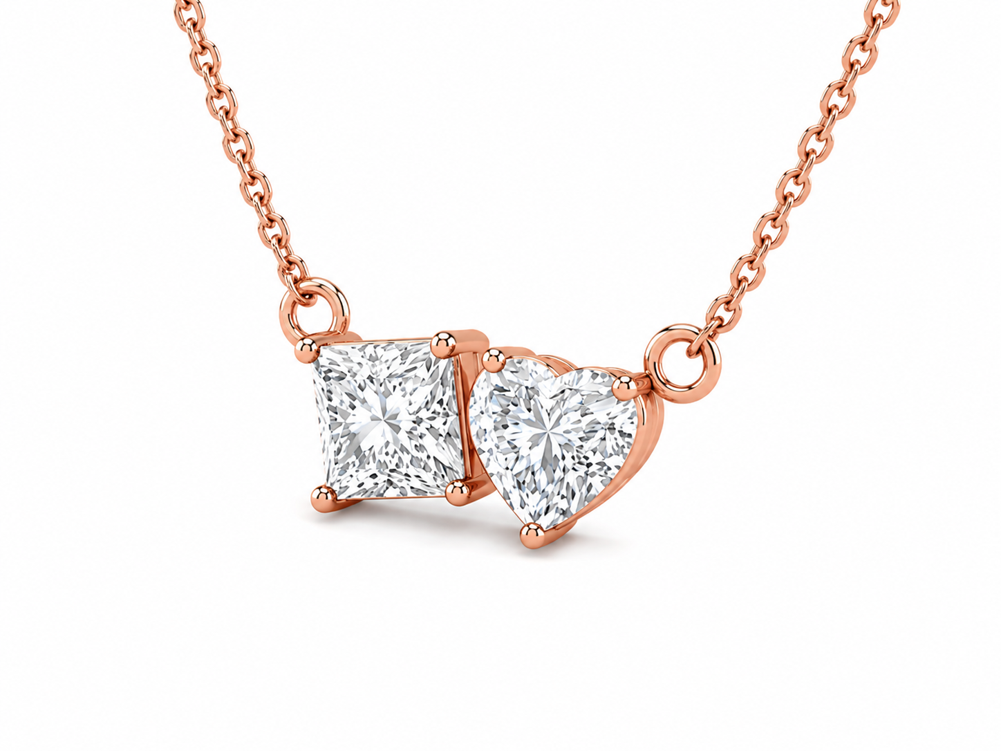 Princess & Heart Cut Diamond Two Stone Necklace