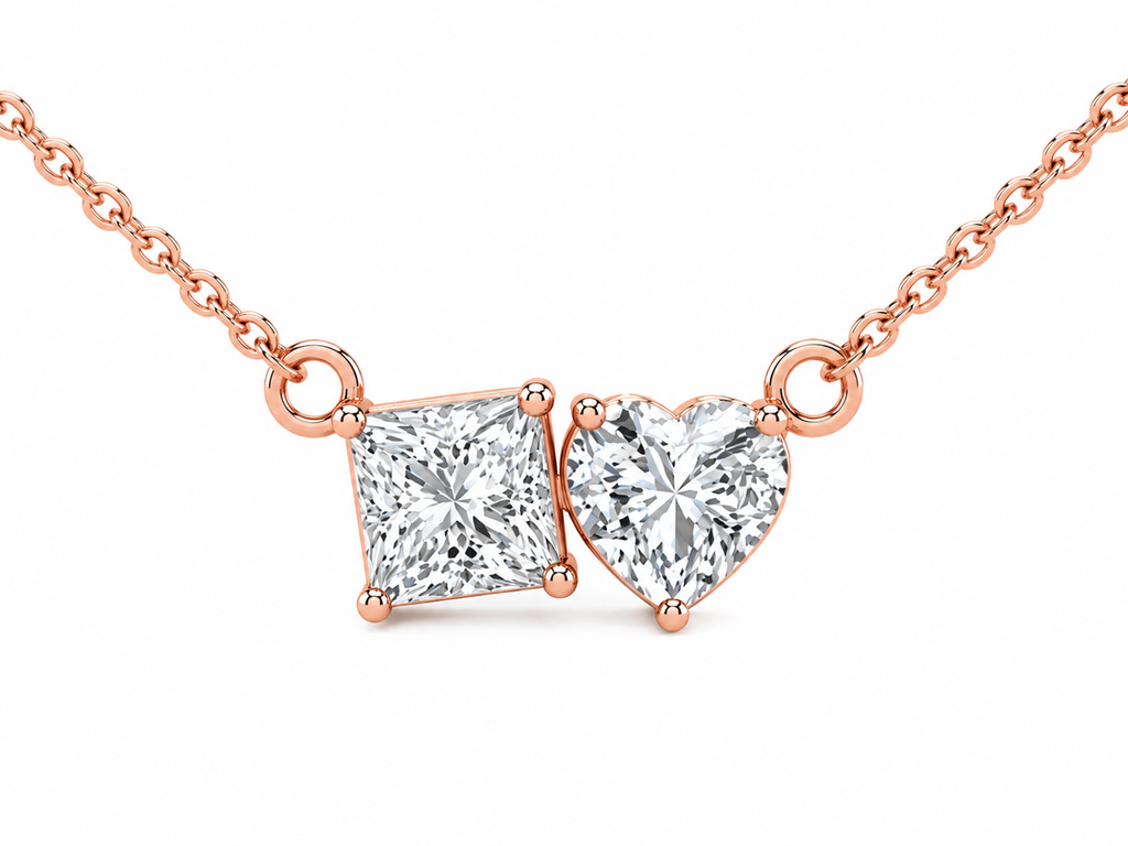Princess & Heart Cut Diamond Two Stone Necklace
