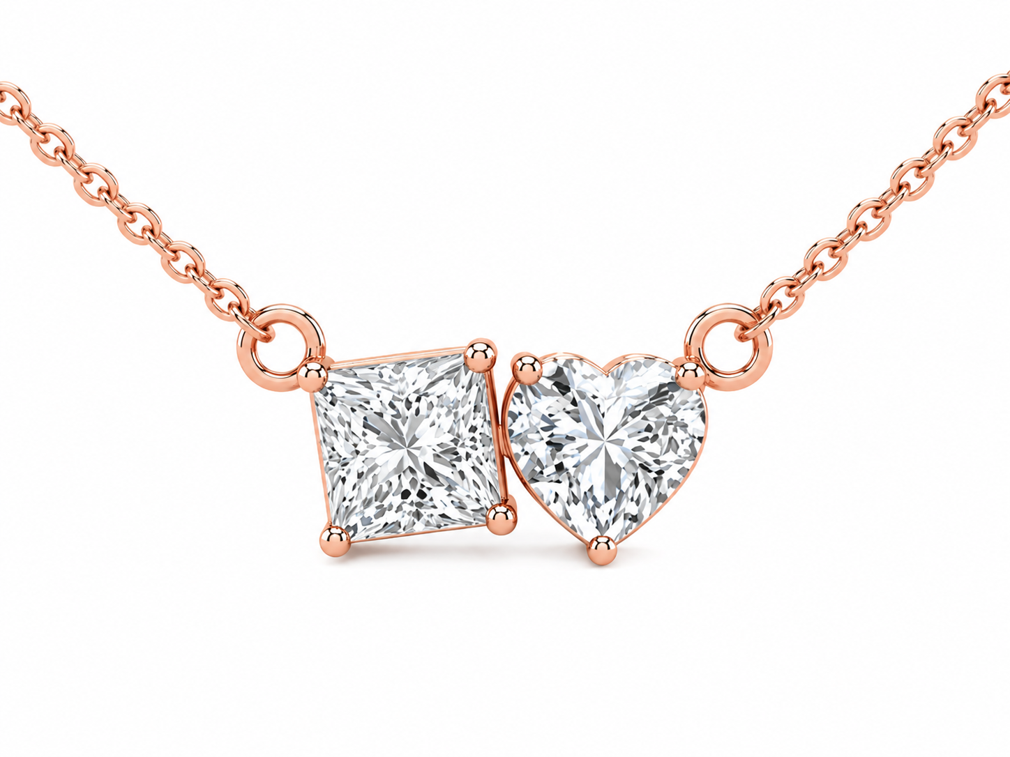 Princess & Heart Cut Diamond Two Stone Necklace