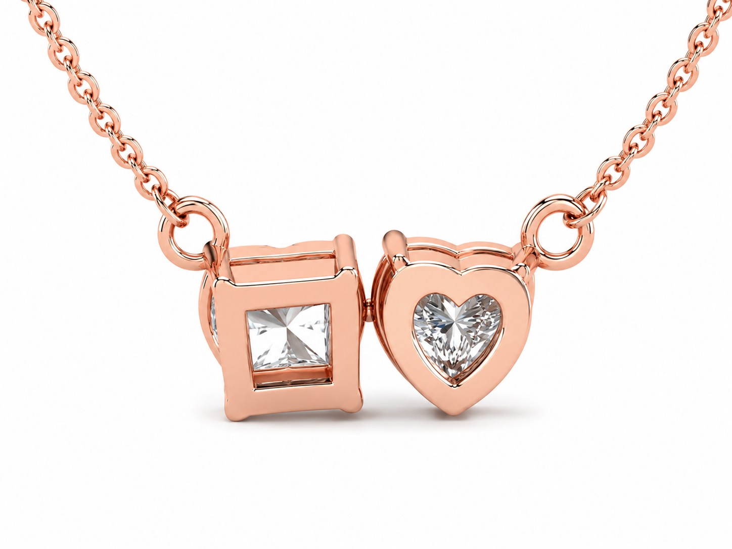 Princess & Heart Cut Diamond Two Stone Necklace