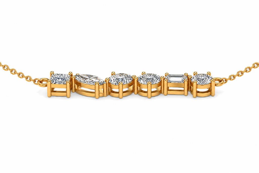 Mixed Shape Lab Grown Diamond Bar Necklace