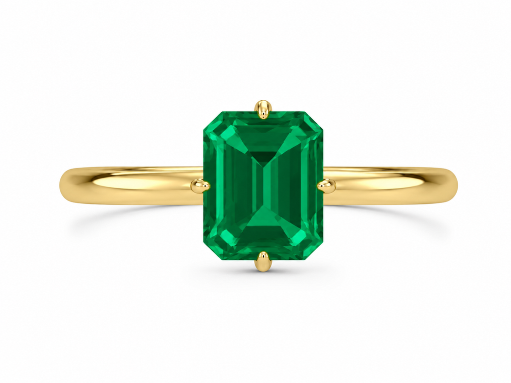Emerald Cut Green Gemstone Solitaire Engagement Ring