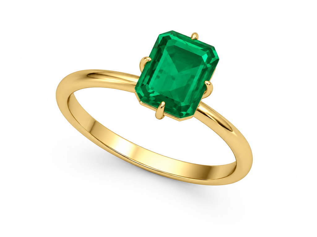 Emerald Cut Green Gemstone Solitaire Engagement Ring