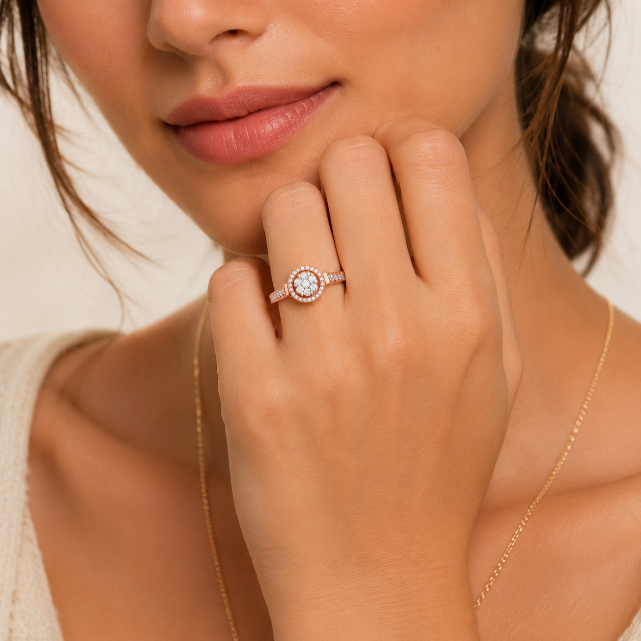 Round Lab Grown Diamond Halo Engagement Ring