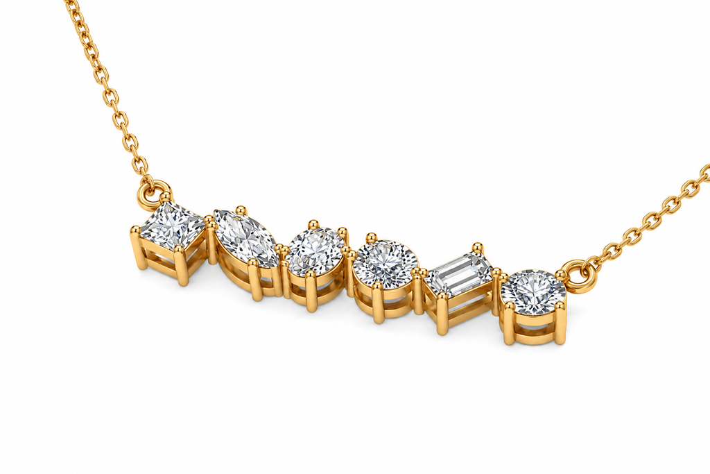 Mixed Shape Lab Grown Diamond Bar Necklace