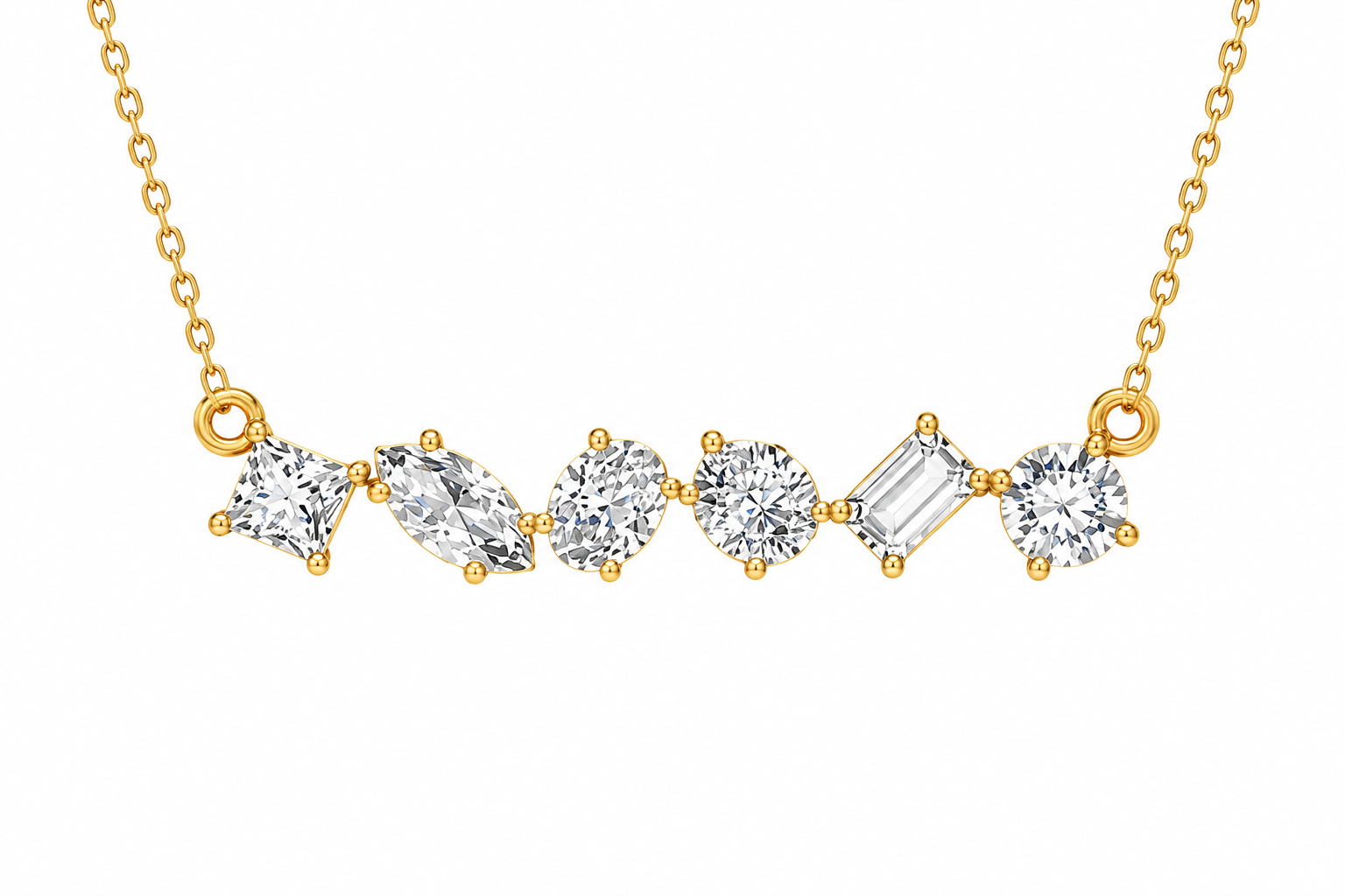 Mixed Shape Lab Grown Diamond Bar Necklace