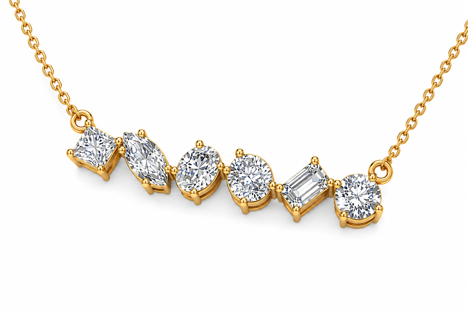 Mixed Shape Lab Grown Diamond Bar Necklace