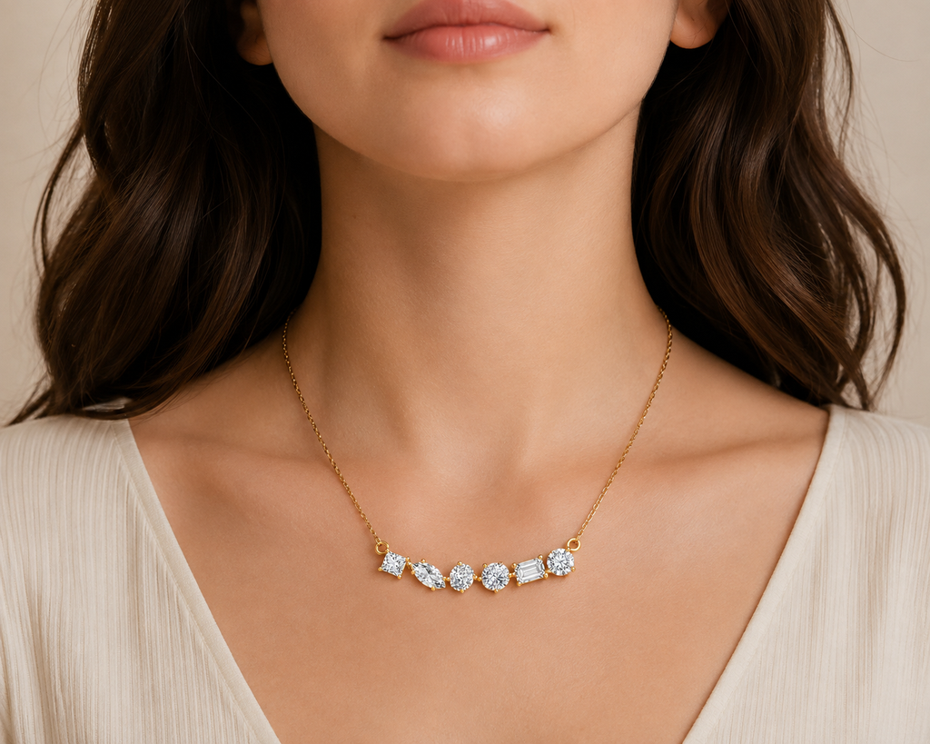 Mixed Shape Lab Grown Diamond Bar Necklace