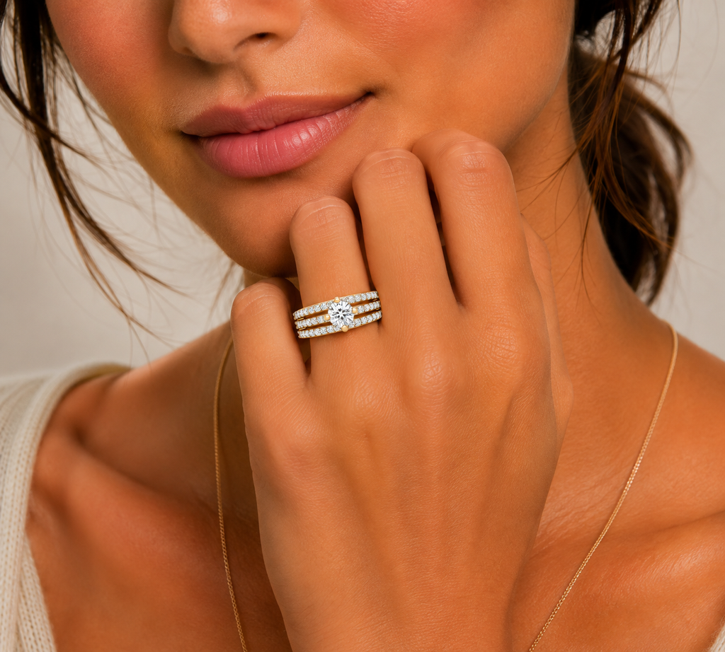 Round Solitaire Diamond Bridal Ring Set